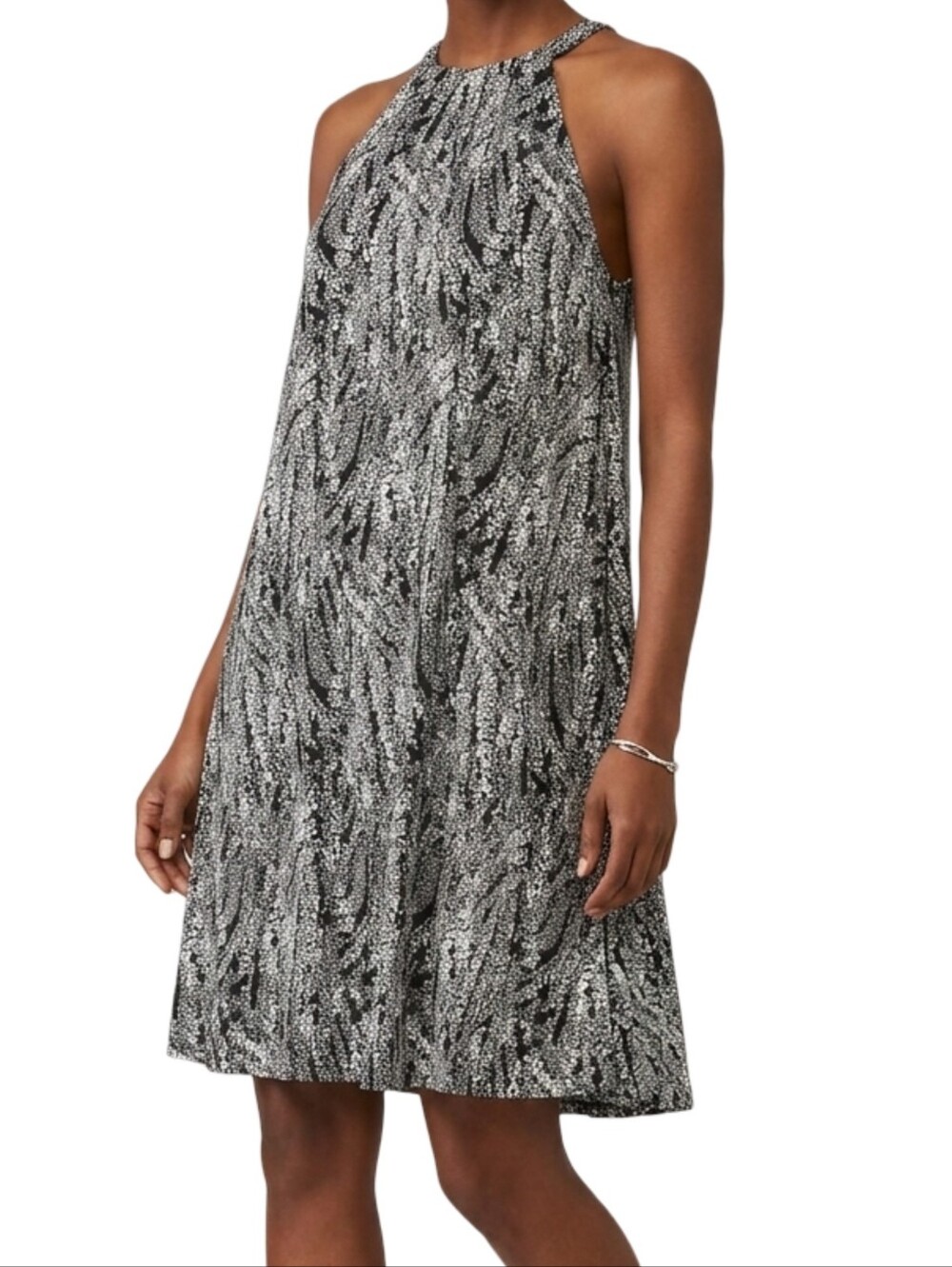 TAHARI Black & White Halter-Style Mini Shift Dress W/ Shelf Bra & Pockets Sz XS